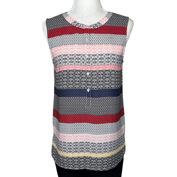 TALBOTS Blouse Sleeveless Button Front Career Office Striped Multicolor Small S - Picture 1 of 14